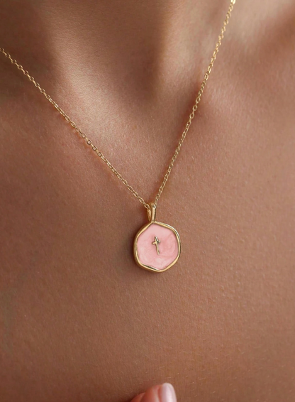 Petite enamel cross necklace in gold, shown close up — view 17