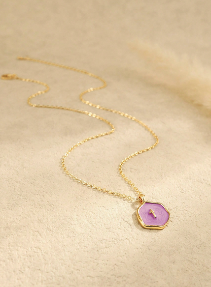 Petite enamel cross necklace in gold, shown close up — view 13