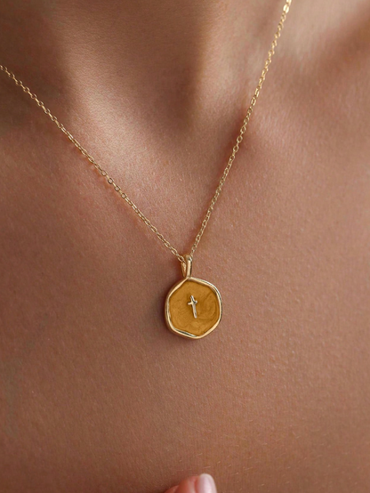 Petite enamel cross necklace in gold, shown close up — view 8