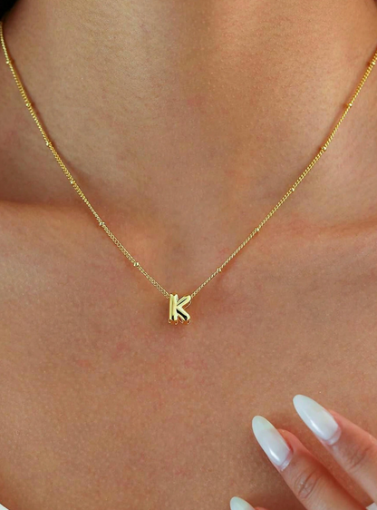 Personalised bubble letter initial necklace in 14K gold plating — view 6