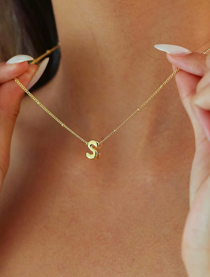 Personalised bubble letter initial necklace in 14K gold plating — view 3